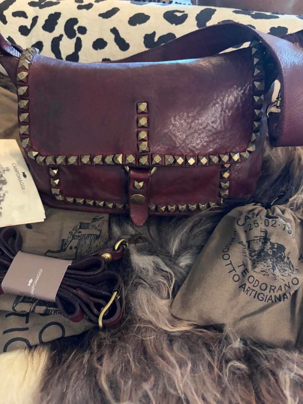 Campomaggi Burgundy-Wine Studded Handbag NWT
